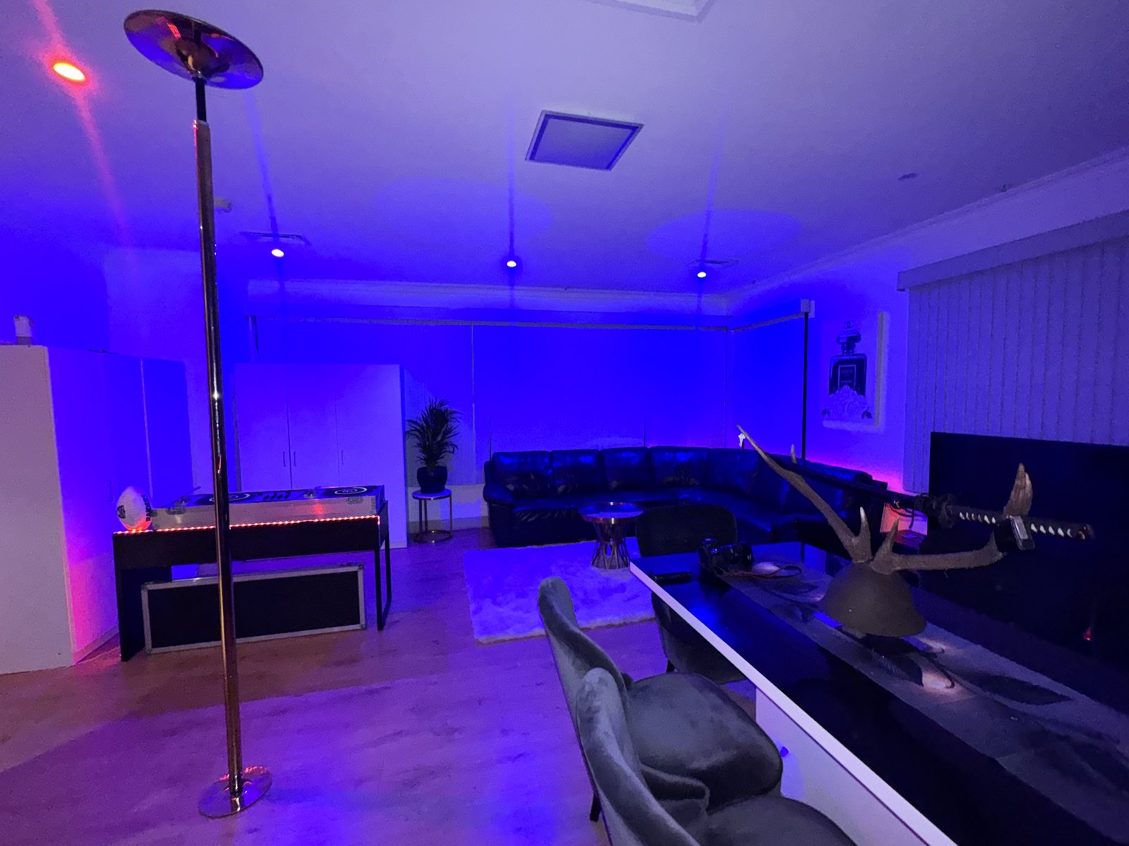 Main lounge, blue-lit