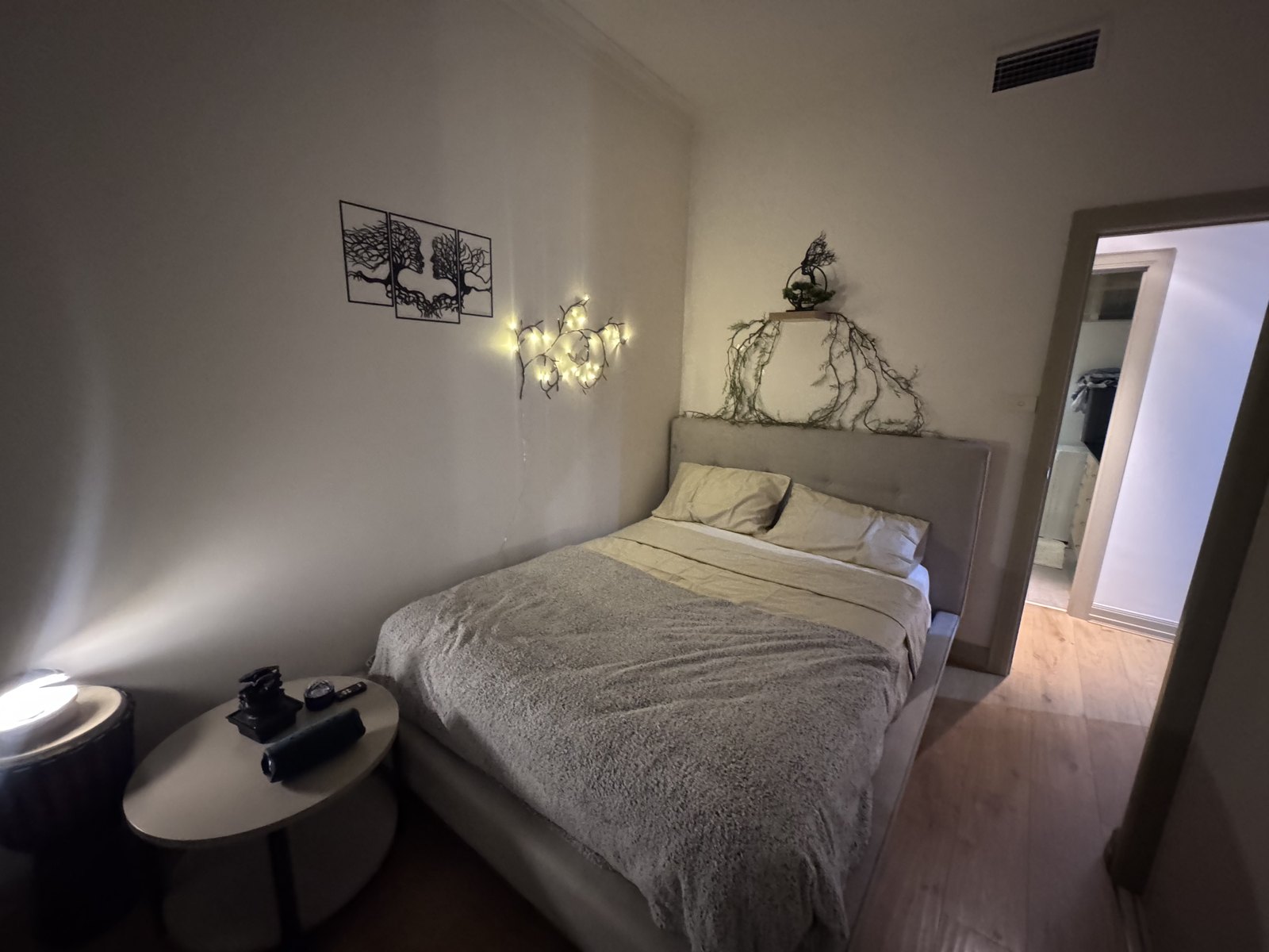 Red-lit themed bedroom
