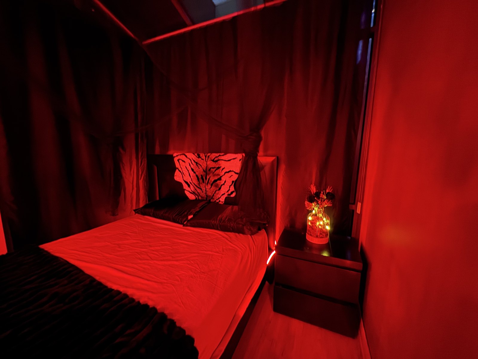 Red room with wall display